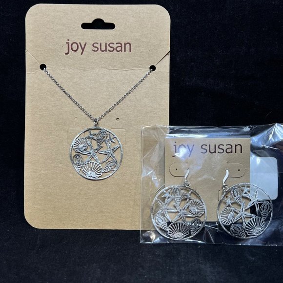 New Joy Susan Silver Tone Cable Chain Beach Necklace & Pierced Earring Set (3677 - Picture 1 of 5